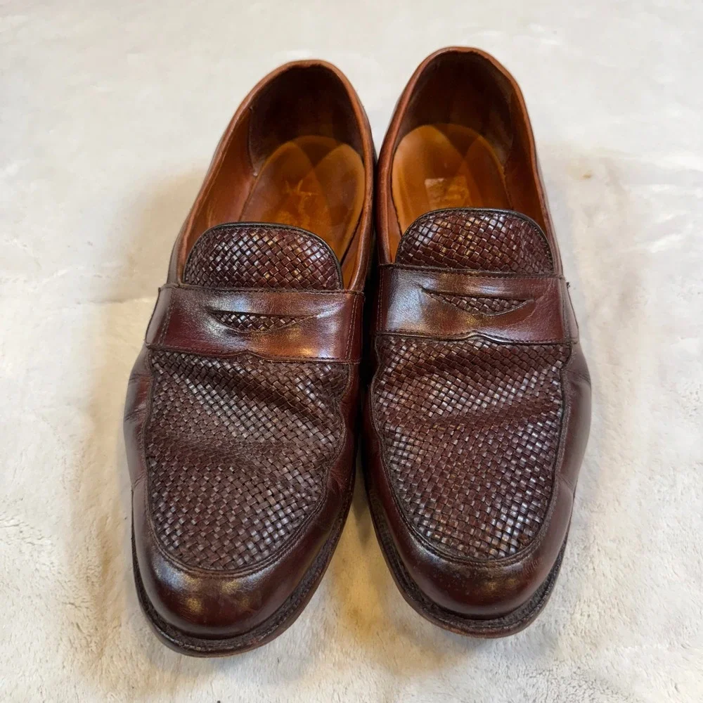 Allen Edmonds Mens Woven Leather Penny Loafers Brown 11.5 3E 1088 48549A - Picture 3 of 6
